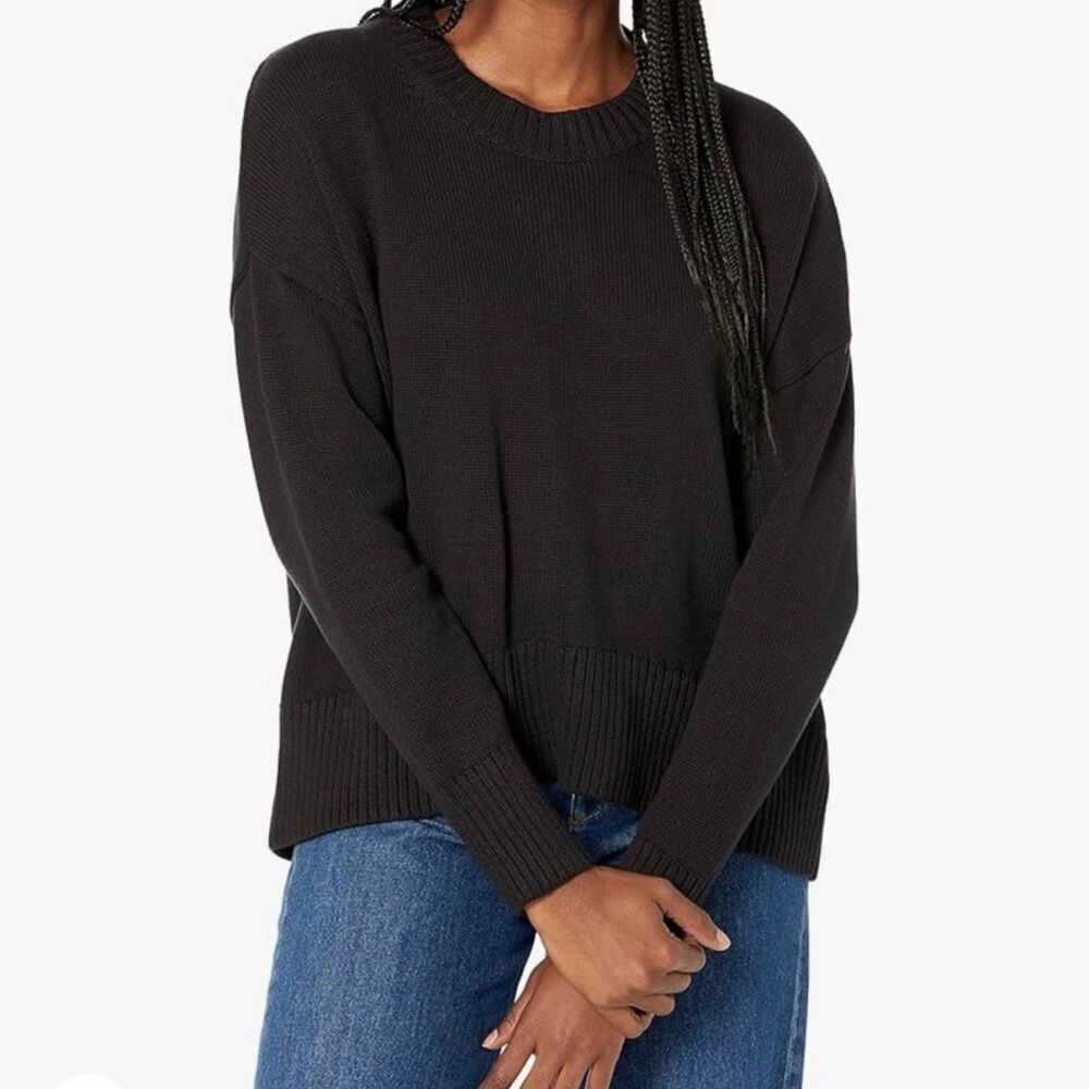 Daily Ritual Women's 100% Cotton Boxy Crewneck Pullover Sweater S Black